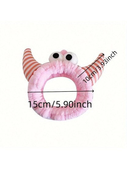1pc Bull Horn Striped Headbands, Bath Headband,Cute Hair Band, Creative Polyester Facial Makeup Headband For Bathroom, Plush Wristband With Coral Fleece Sweatband For Face Washing/Sweating, Waterproof
