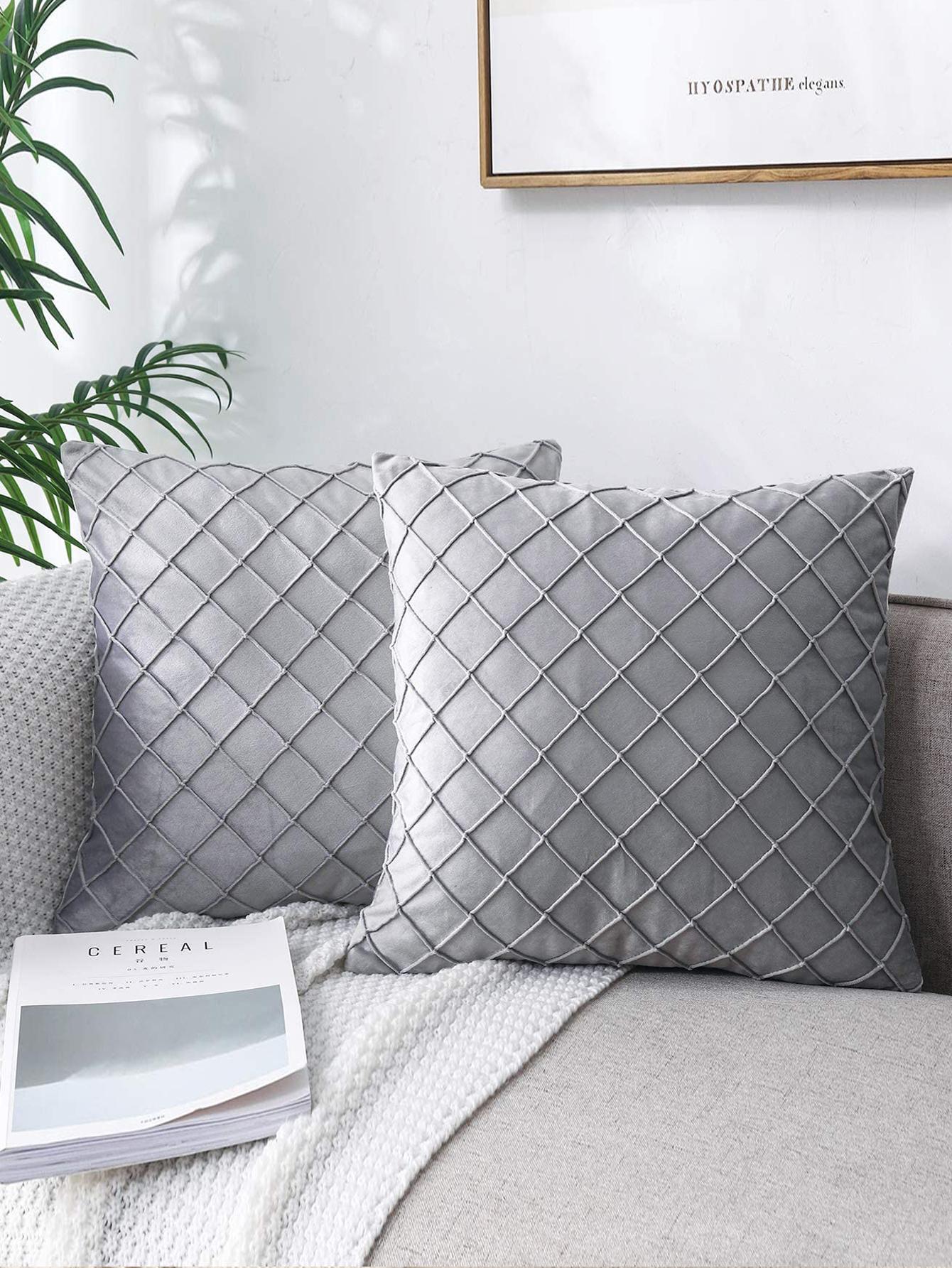 1pc Burgundy Pintuck Cushion Cover, Minimalist Chemical Fiber Decorative Throw Pillow Case Without Filler For Sofa