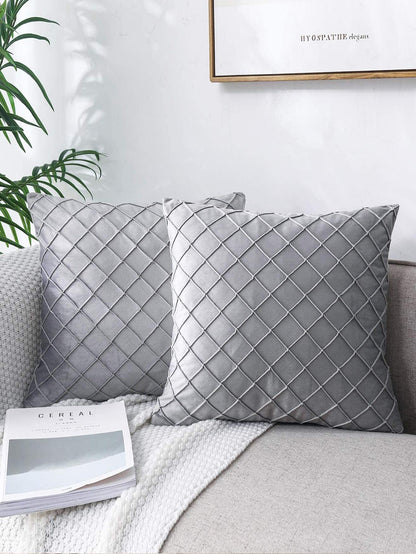 1pc Burgundy Pintuck Cushion Cover, Minimalist Chemical Fiber Decorative Throw Pillow Case Without Filler For Sofa