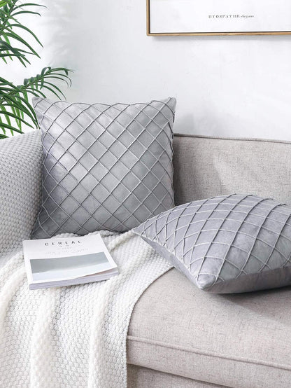 1pc Burgundy Pintuck Cushion Cover, Minimalist Chemical Fiber Decorative Throw Pillow Case Without Filler For Sofa