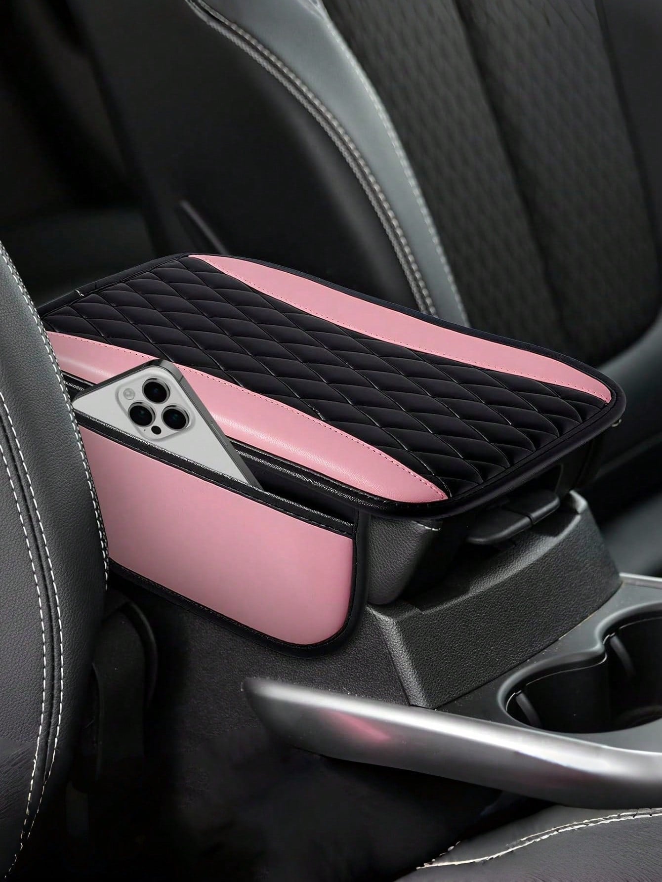 1pc Car Central Armrest Box Cover Leather Armrest Box Pad With 2 Storage Pockets, Universal Car Armrest Seat Box Pad, Interior Decoration, PU Leather Dual-Color Patchwork Elastic Armrest Pad, Comforta