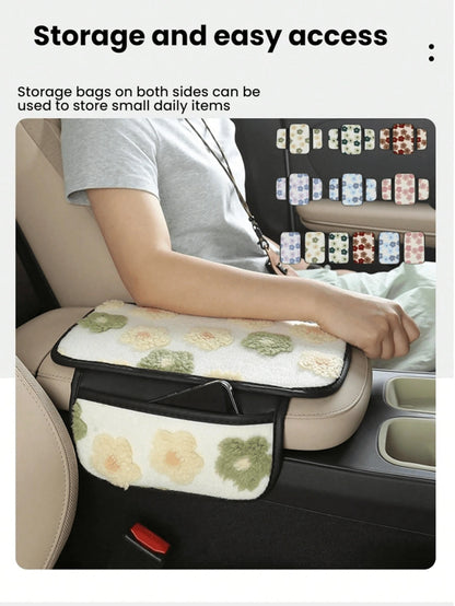 1pc Car Central Armrest Box Cover Leather Armrest Box Pad With 2 Storage Pockets, Universal Car Armrest Seat Box Pad, Interior Decoration, PU Leather Dual-Color Patchwork Elastic Armrest Pad, Comforta