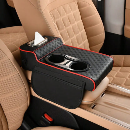 1pc Car Central Armrest Box Cover Leather Armrest Box Pad With 2 Storage Pockets, Universal Car Armrest Seat Box Pad, Interior Decoration, PU Leather Dual-Color Patchwork Elastic Armrest Pad, Comforta