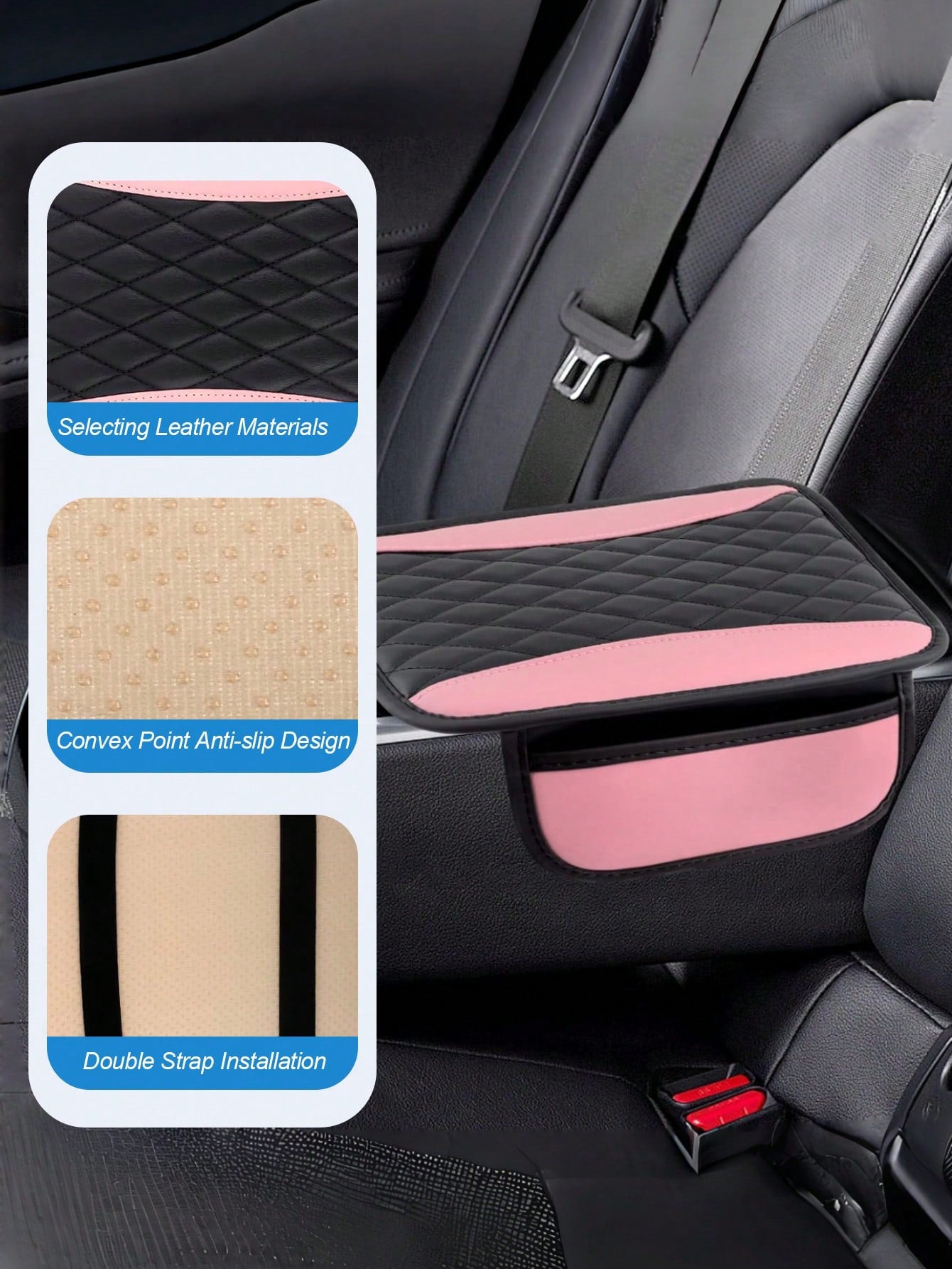 1pc Car Central Armrest Box Cover Leather Armrest Box Pad With 2 Storage Pockets, Universal Car Armrest Seat Box Pad, Interior Decoration, PU Leather Dual-Color Patchwork Elastic Armrest Pad, Comforta