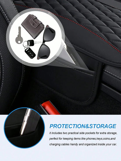 1pc Car Central Armrest Box Cover Leather Armrest Box Pad With 2 Storage Pockets, Universal Car Armrest Seat Box Pad, Interior Decoration, PU Leather Dual-Color Patchwork Elastic Armrest Pad, Comforta