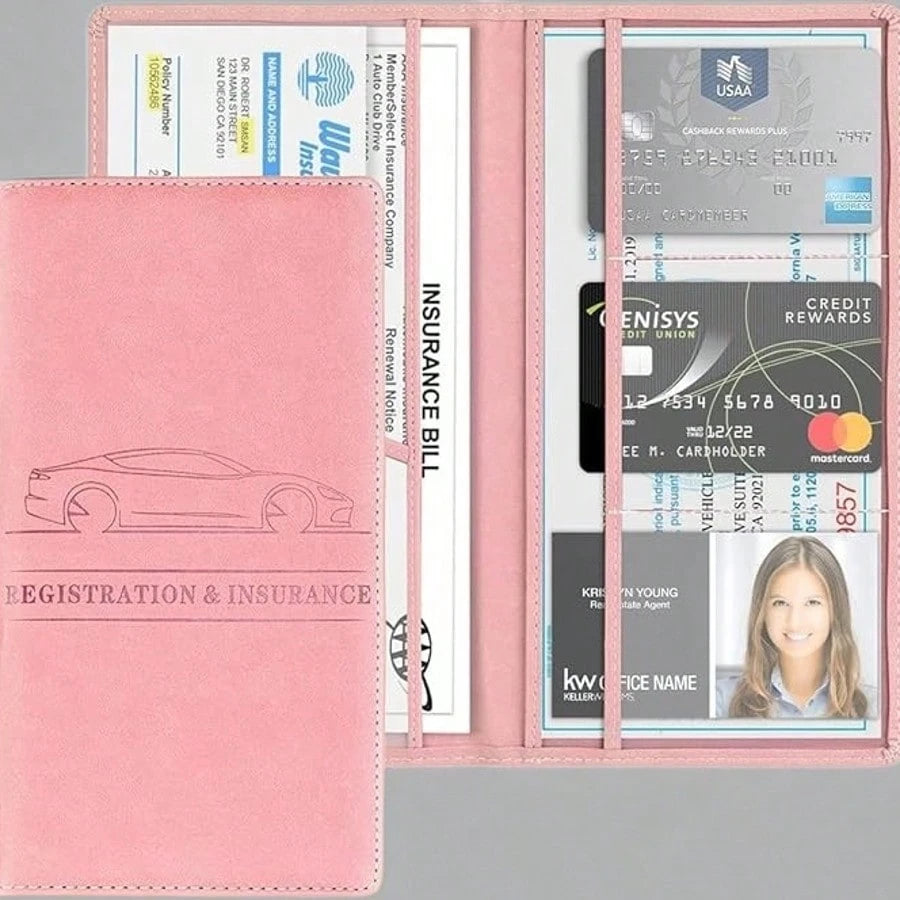 1pc Car Insurance Data File Protection Box Car Insurance Business Card High-Grade Leather ID Card Driver's License Wallet Gift