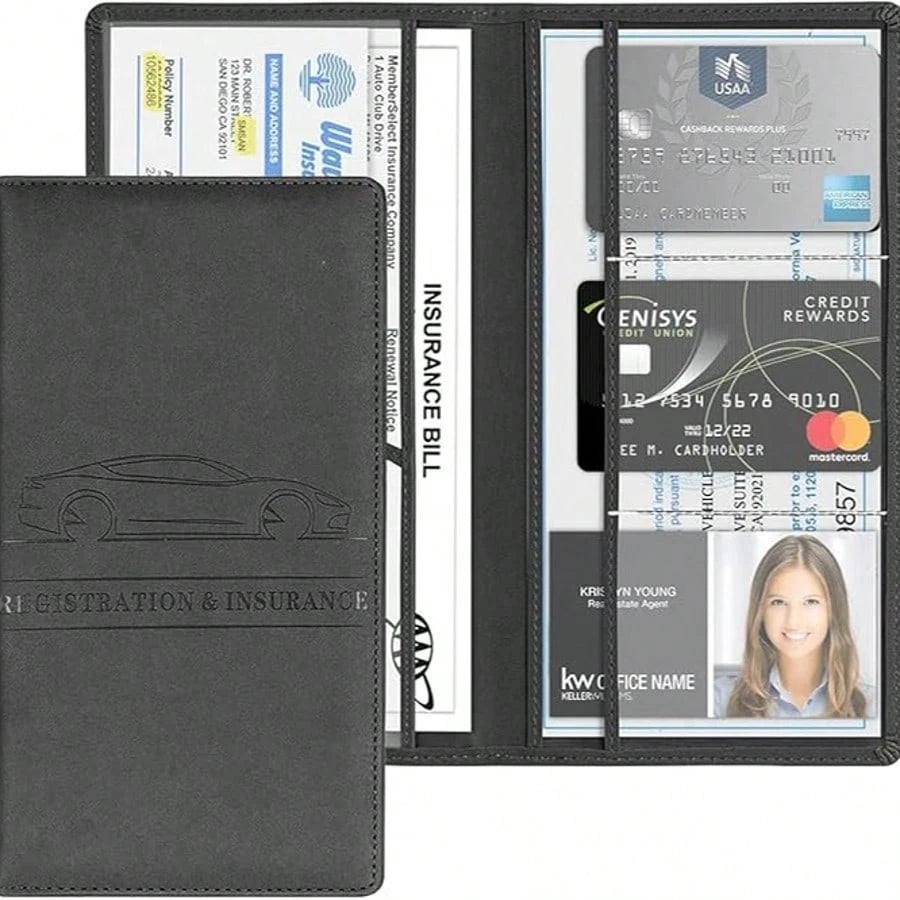 1pc Car Insurance Data File Protection Box Car Insurance Business Card High-Grade Leather ID Card Driver's License Wallet Gift