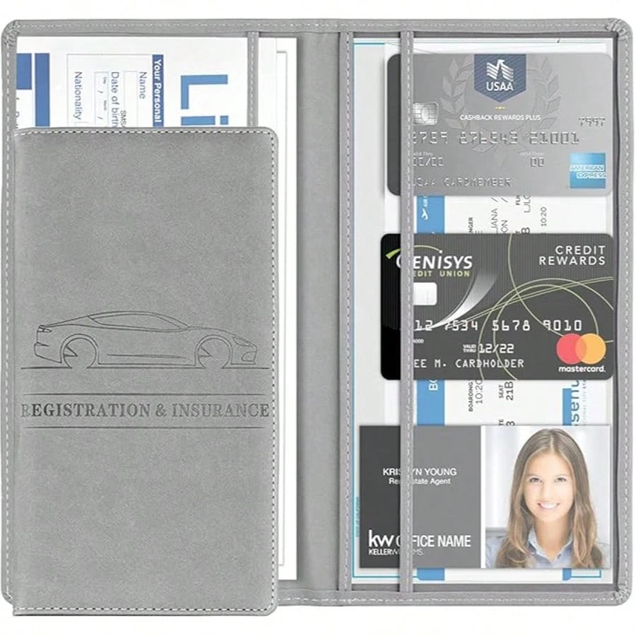 1pc Car Insurance Data File Protection Box Car Insurance Business Card High-Grade Leather ID Card Driver's License Wallet Gift