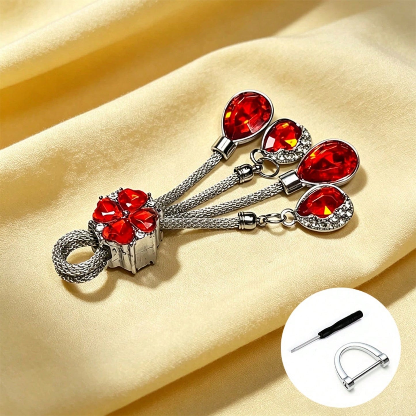 1pc Car Keychain Reflective Crystal Effect Keychain Bag Decoration Car Key Accessory Sparkling Keychain Accessory (With Key Installation Tool) Backpack Decor