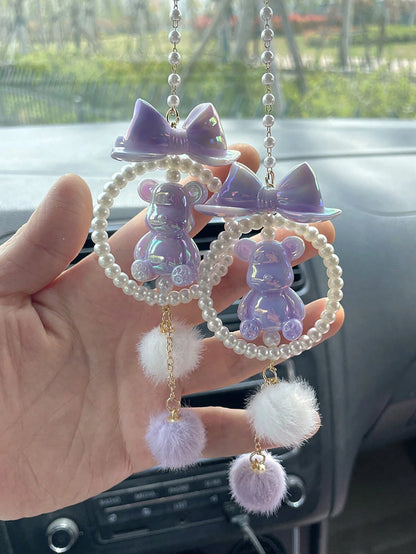 1pc Car Pendant Car Decoration Car Interior Bear Pendant Rearview Mirror Pendant