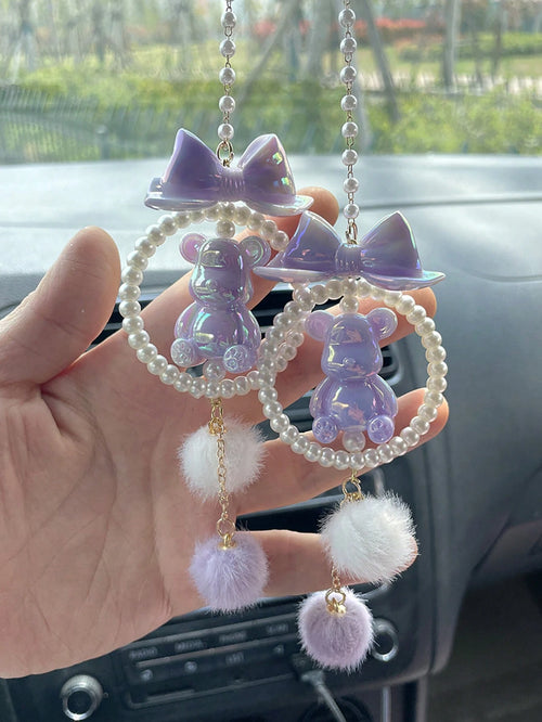1pc Car Pendant Car Decoration Car Interior Bear Pendant Rearview Mirror Pendant