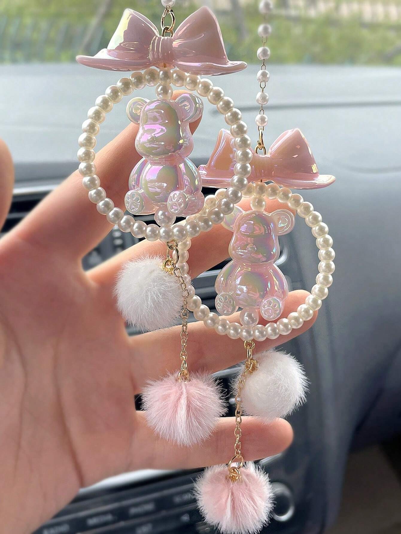 1pc Car Pendant Car Decoration Car Interior Bear Pendant Rearview Mirror Pendant