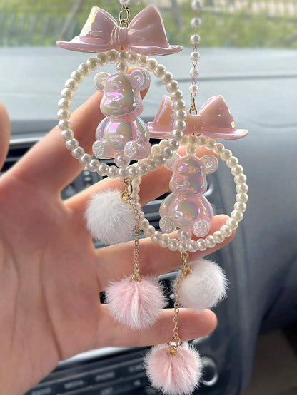 1pc Car Pendant Car Decoration Car Interior Bear Pendant Rearview Mirror Pendant