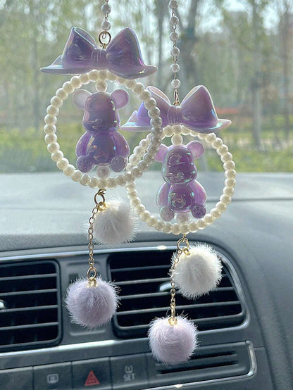 1pc Car Pendant Car Decoration Car Interior Bear Pendant Rearview Mirror Pendant