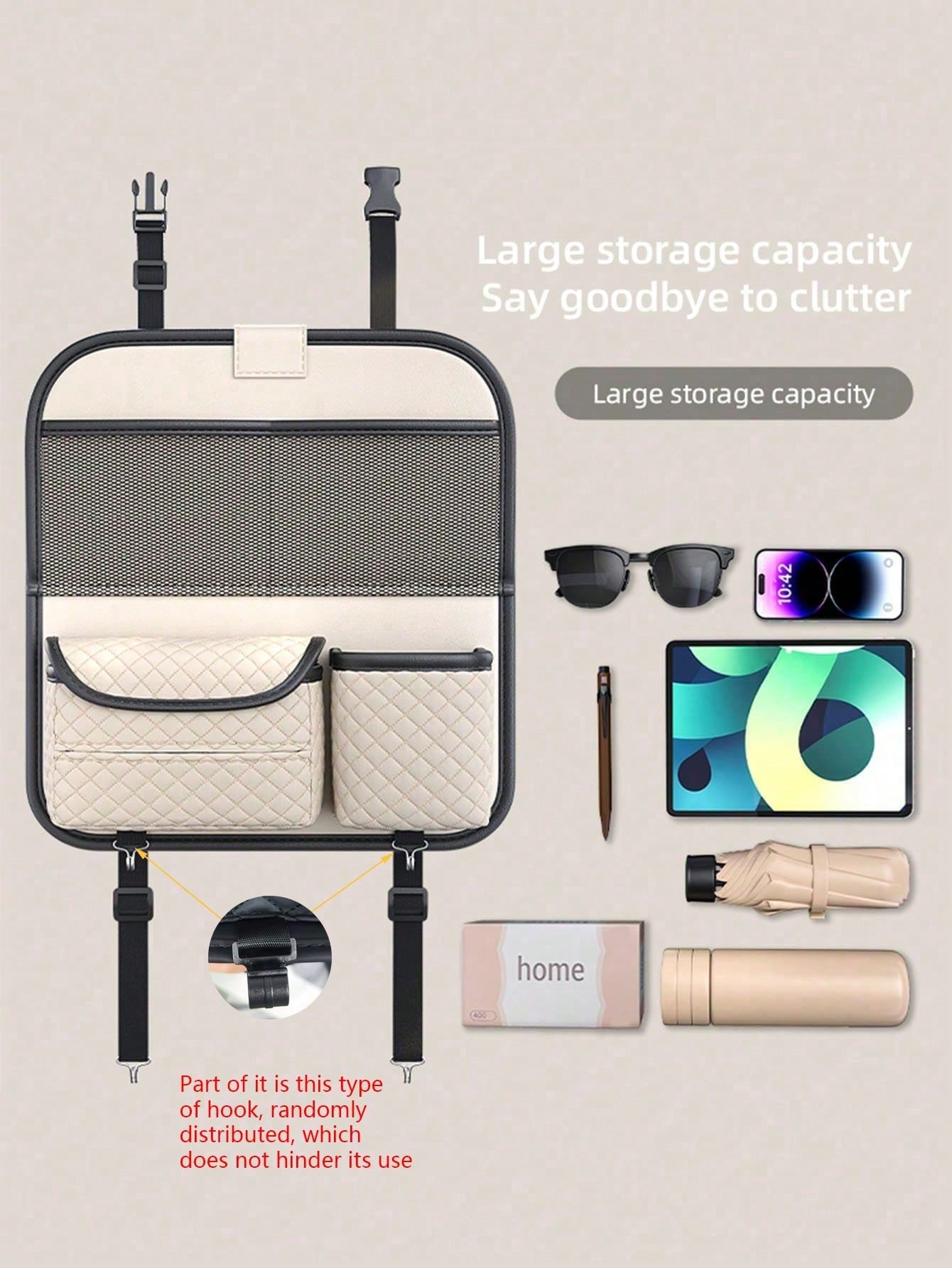 1pc Car Seat Back Organizer Hanging Bag, Multi-Functional Storage Pouch With Random 2 Hook Styles