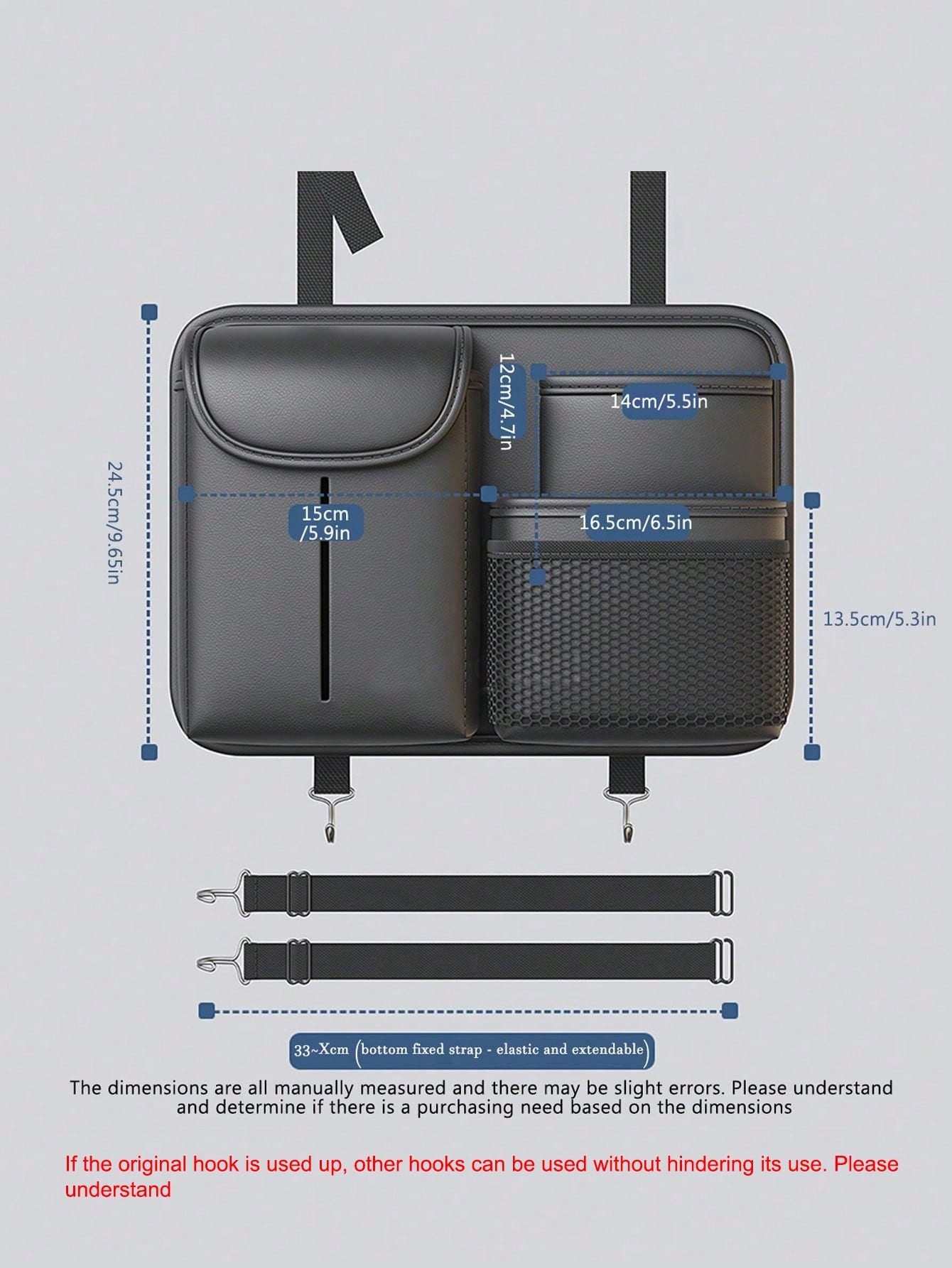1pc Car Seat Back Organizer, Multi-Functional Car Backseat Hanging Storage Bag, Tissue Box Holder