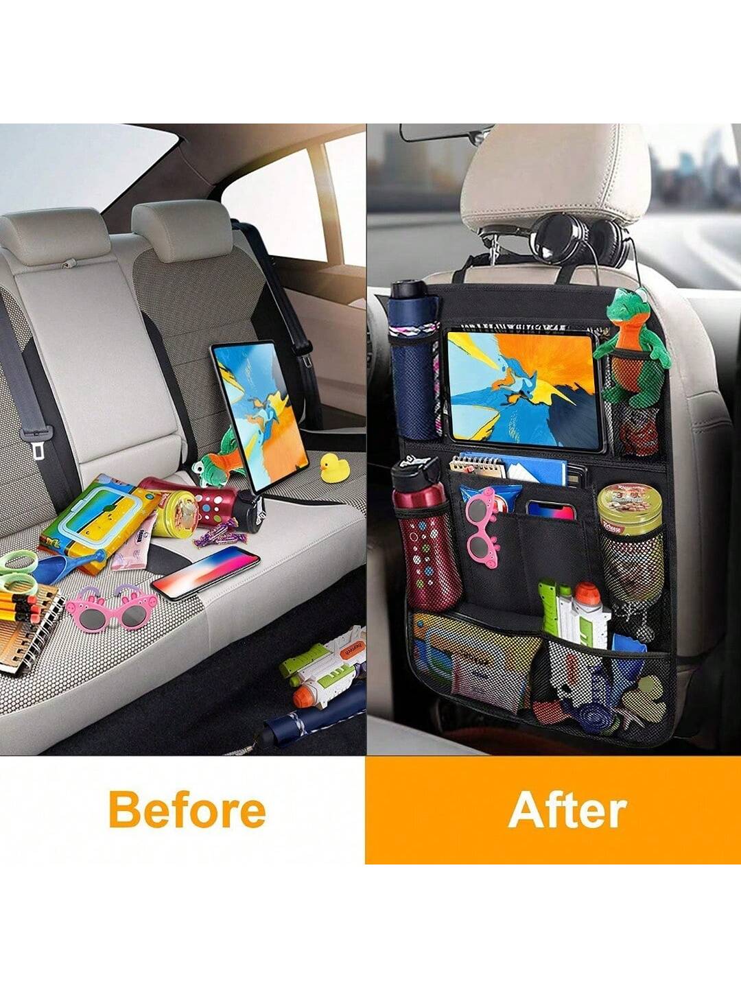 1pc Car Seat Back Storage Bag, Multi-Functional Black Hanging Organizer For Tablet, Snacks, Cups, Toys Etc. Car Interior Accessories (We Do Not Deceive Customers: This Price And Quality Are Average, P