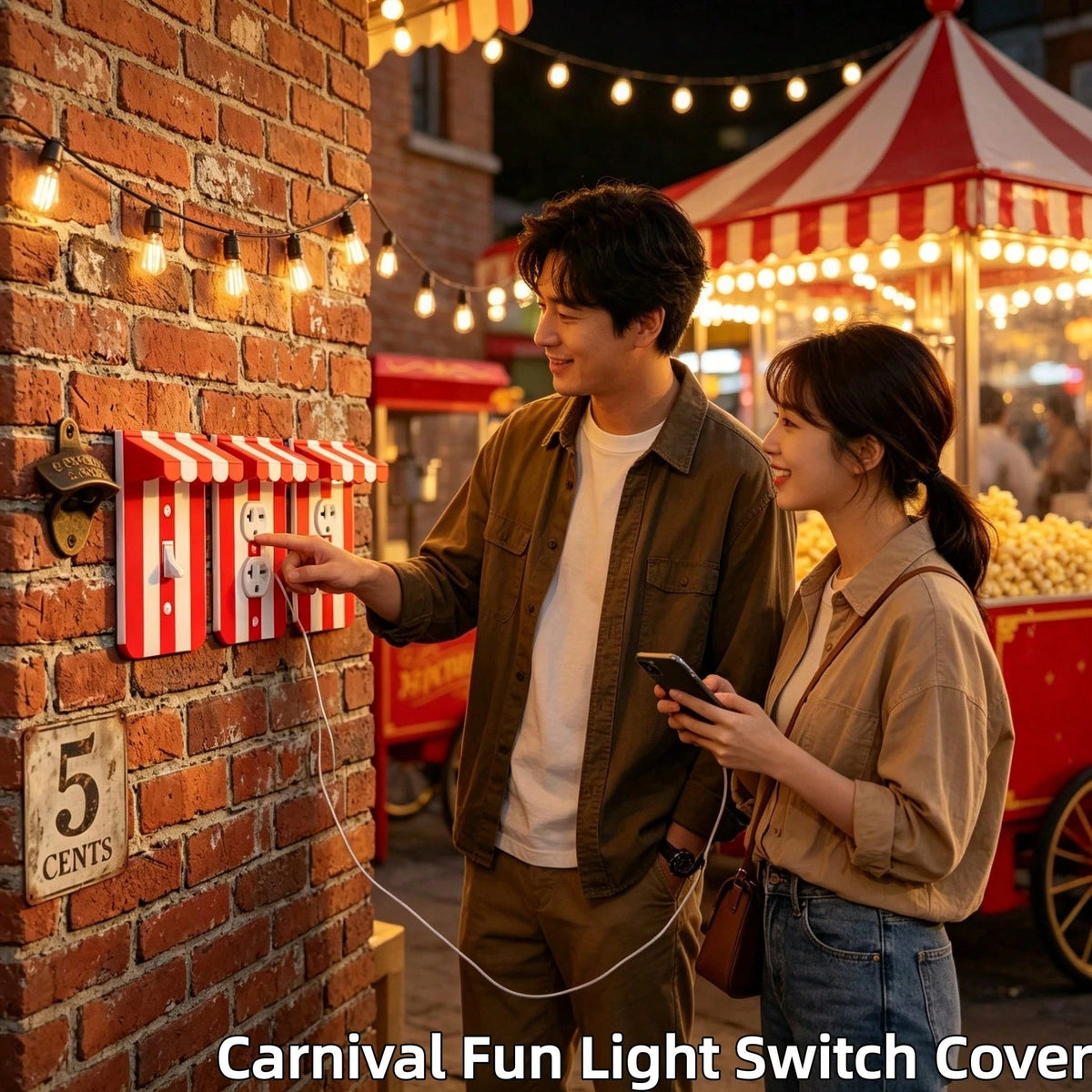 1pc Carnival American Style Wall Switch Decorative Cover Plate, Fun Light Switch- Creative 3D Switch Panel, Decorative Light Switch Cover- Unique Wall Art Decoration- Easy To Install, Wall Decorati