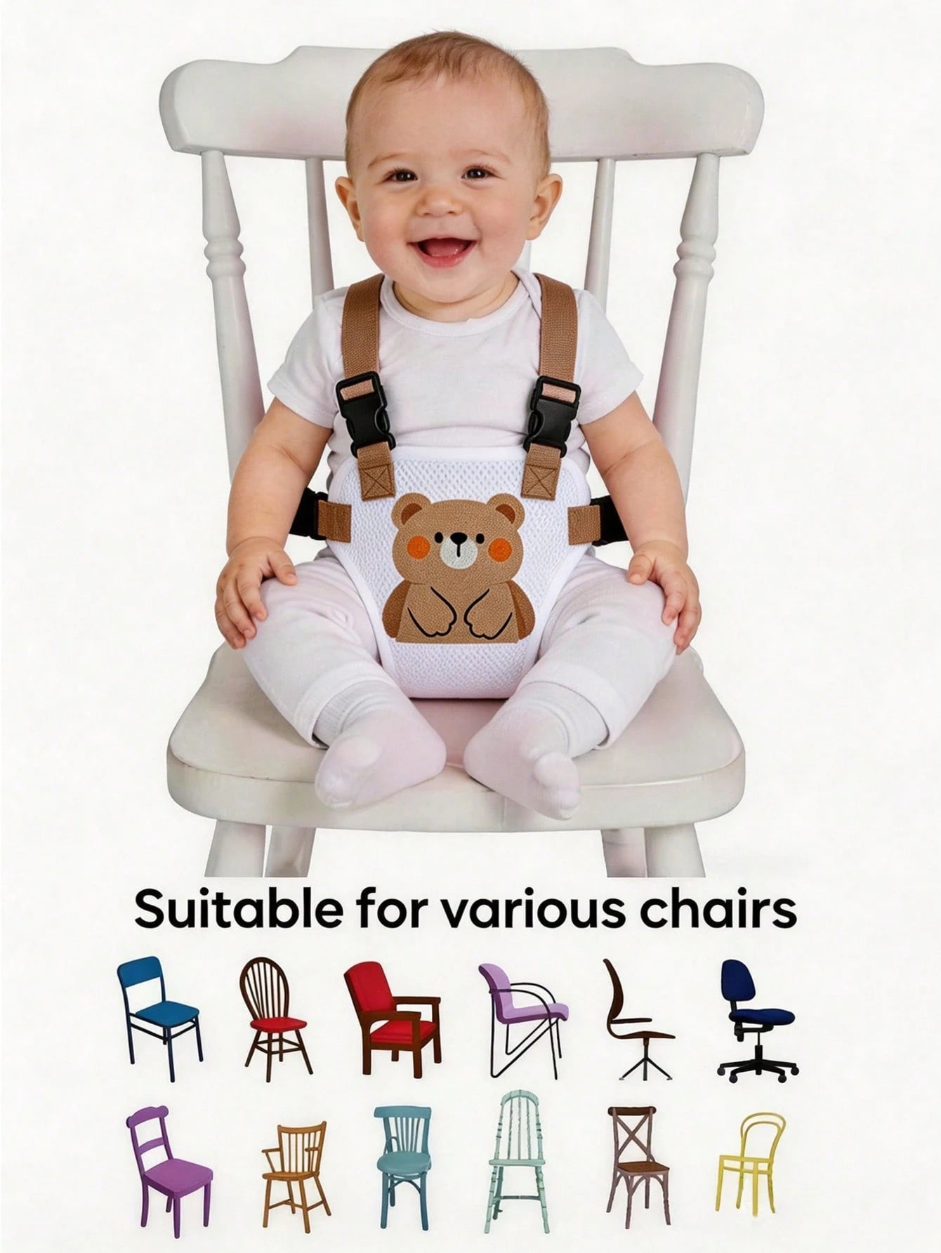 1pc Cartoon Baby High Chair Restraint Strap, Breathable Mesh Material, Lightweight Design, Foldable And Portable, Suitable For Home And Travel High Chairs, Multiple Cute Animal Prints Available, Pract