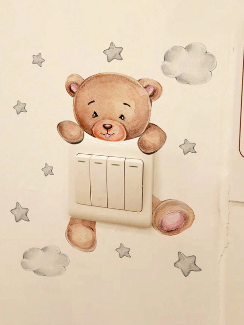 1pc Cartoon Bear Switch Sticker Children Bedroom Decor Wall Decal Baby Shower Family Decorations Gifts
