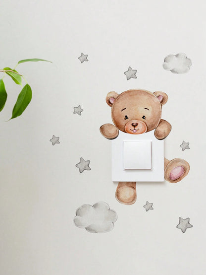 1pc Cartoon Bear Switch Sticker Children Bedroom Decor Wall Decal Baby Shower Family Decorations Gifts