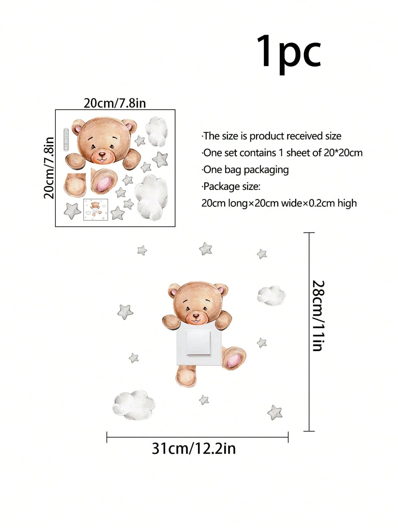 1pc Cartoon Bear Switch Sticker Children Bedroom Decor Wall Decal Baby Shower Family Decorations Gifts