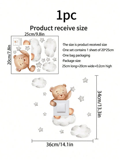 1pc Cartoon Bear Switch Sticker Children Bedroom Decor Wall Decal Baby Shower Family Decorations Gifts