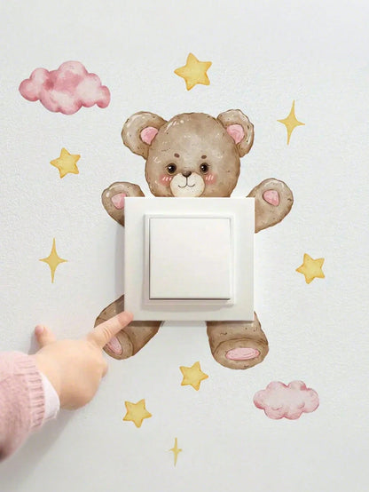 1pc Cartoon Bear Switch Sticker Children Bedroom Decor Wall Decal Baby Shower Family Decorations Gifts