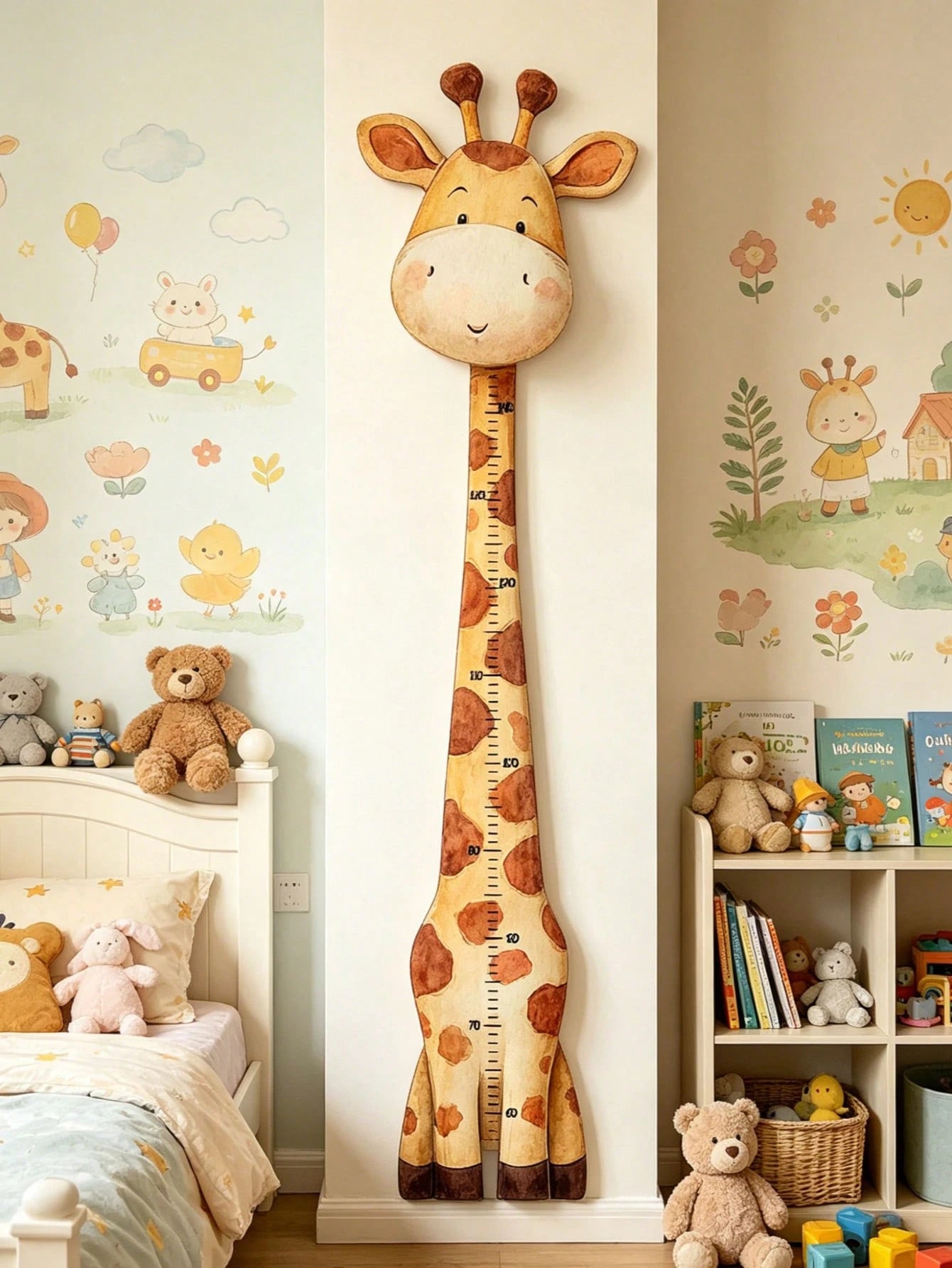1pc Cartoon Giraffe Height Measurement Sticker, Baby Room Wall Decoration Sticker, Multifunctional Baby Room Wall Art Decoration