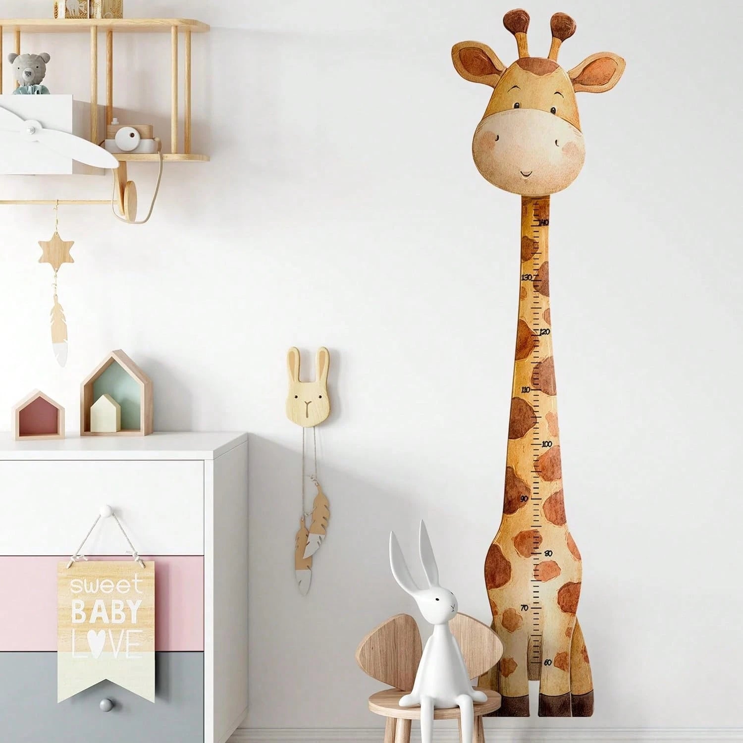 1pc Cartoon Giraffe Height Measurement Sticker, Baby Room Wall Decoration Sticker, Multifunctional Baby Room Wall Art Decoration