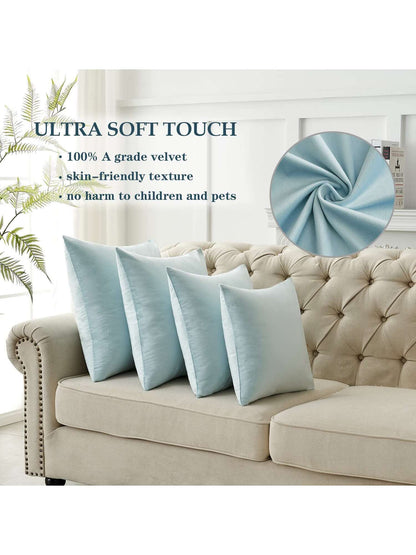 1pc Chemical Fiber Cushion Cover, Minimalist Light Blue Decorative Throw Pillow Case Without Filler For Sofa