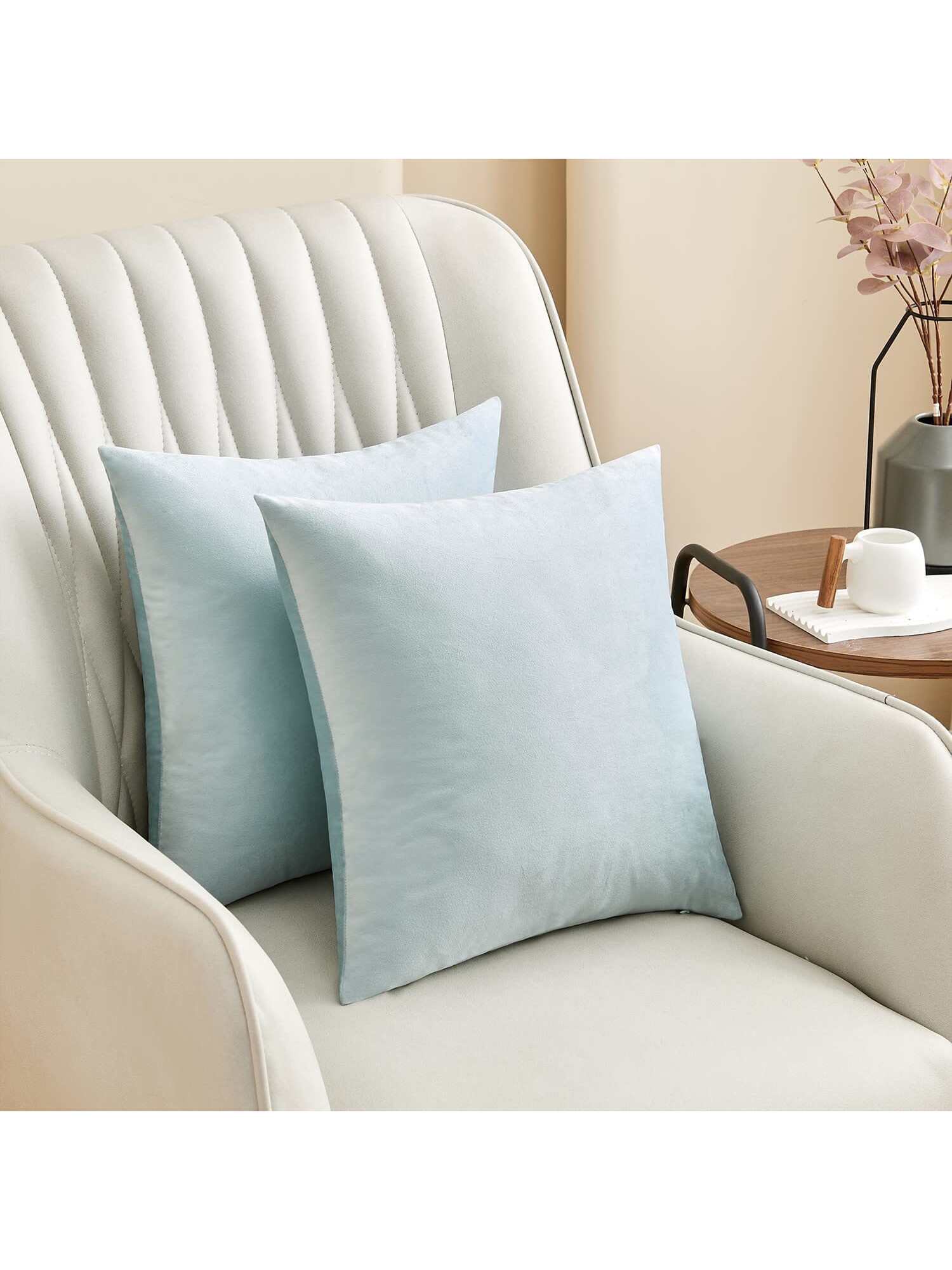 1pc Chemical Fiber Cushion Cover, Minimalist Light Blue Decorative Throw Pillow Case Without Filler For Sofa