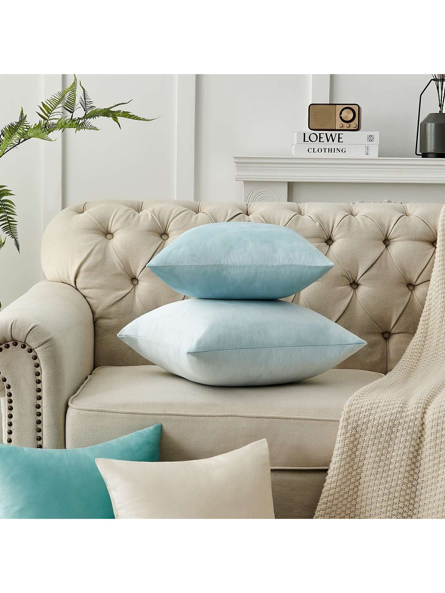 1pc Chemical Fiber Cushion Cover, Minimalist Light Blue Decorative Throw Pillow Case Without Filler For Sofa