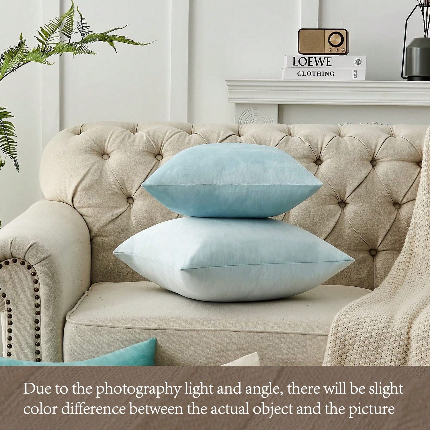1pc Chemical Fiber Cushion Cover, Minimalist Light Blue Decorative Throw Pillow Case Without Filler For Sofa