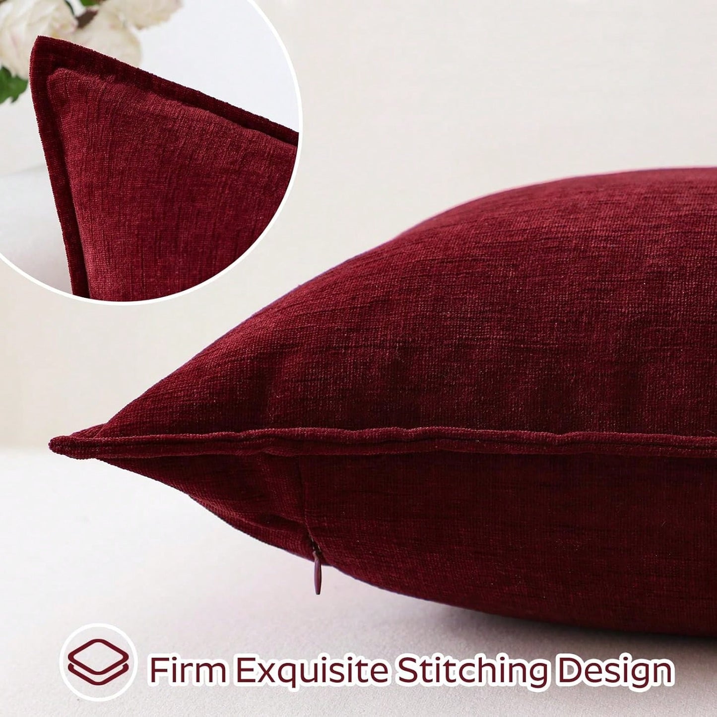 1pc Chenille Decorative Throw Pillow Covers With Stitched Edge Solid Dyed Cushion Covers For Home Decor Couch Sofa Bed Living Room