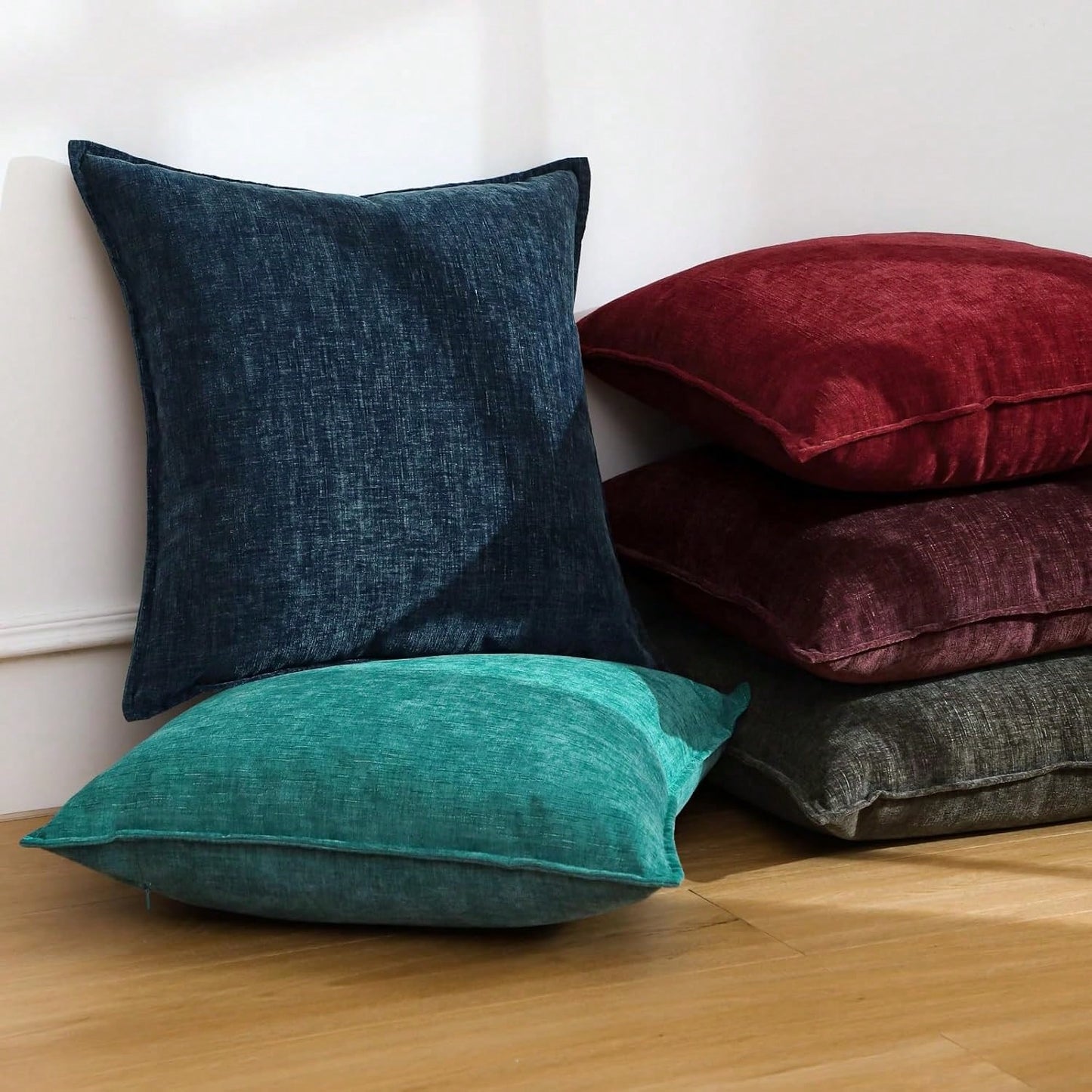 1pc Chenille Decorative Throw Pillow Covers With Stitched Edge Solid Dyed Cushion Covers For Home Decor Couch Sofa Bed Living Room