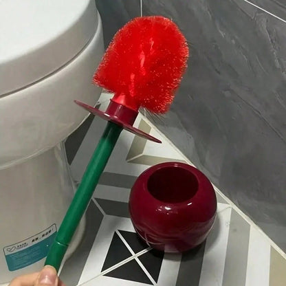 1pc Cherry Toilet Brush, Household Long Handle Soft Hair Toilet Brush, Plastic Cleaning Brush Toilet Brush Set, Suitable For Bathroom/Hotel Bathroom Decor Fall Decor