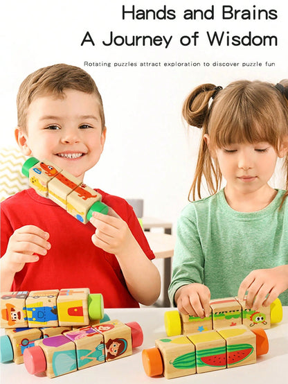 1pc Children Rotating Cognitive Puzzle Blocks Develops Fine Motor Skills In Toddlers; Educational Matching Toy; Wooden 3D Puzzle Blocks For Grip Training For Boys And Girls