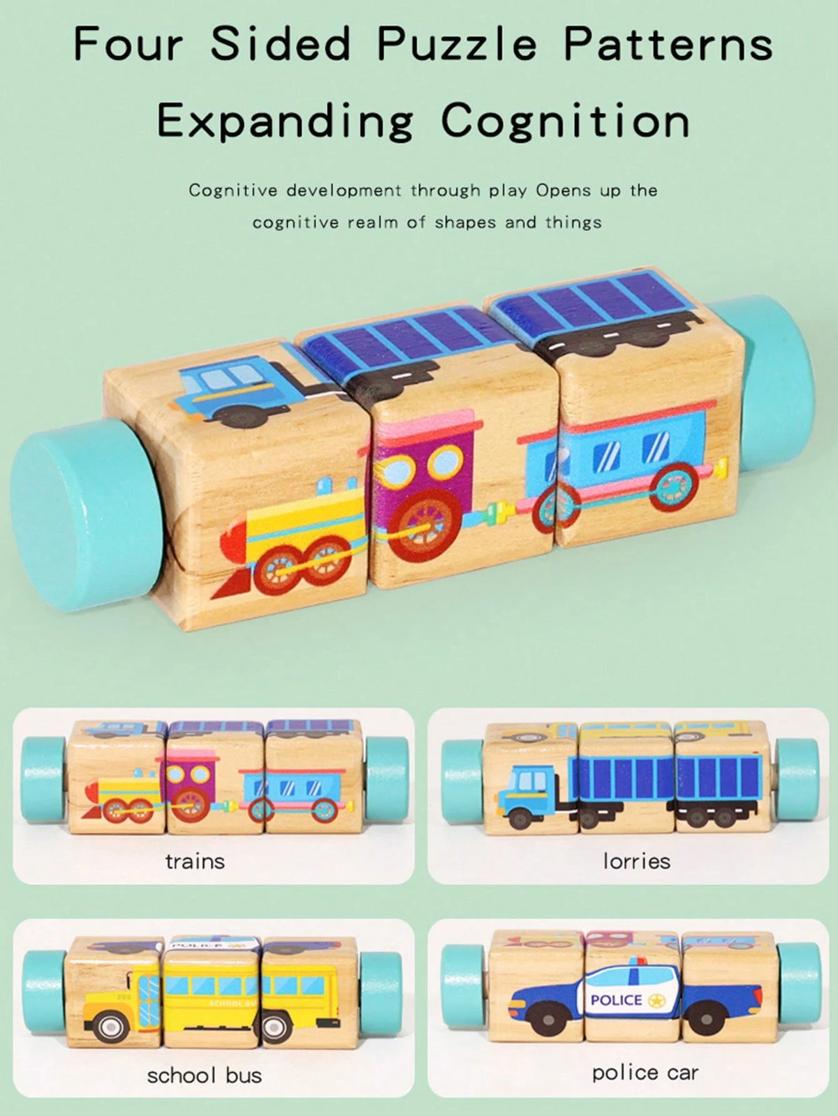 1pc Children Rotating Cognitive Puzzle Blocks Develops Fine Motor Skills In Toddlers; Educational Matching Toy; Wooden 3D Puzzle Blocks For Grip Training For Boys And Girls