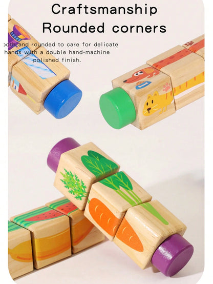 1pc Children Rotating Cognitive Puzzle Blocks Develops Fine Motor Skills In Toddlers; Educational Matching Toy; Wooden 3D Puzzle Blocks For Grip Training For Boys And Girls
