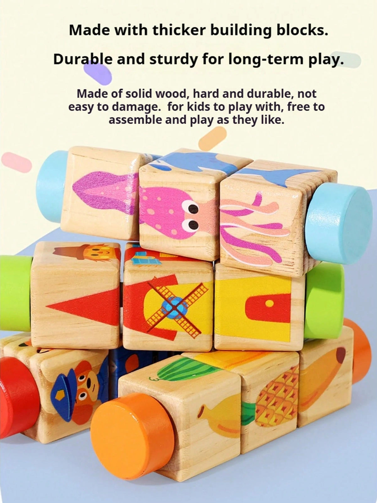 1pc Children Rotating Cognitive Puzzle Blocks Develops Fine Motor Skills In Toddlers; Educational Matching Toy; Wooden 3D Puzzle Blocks For Grip Training For Boys And Girls