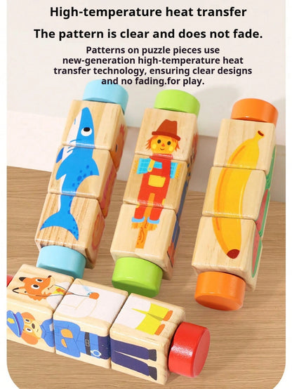 1pc Children Rotating Cognitive Puzzle Blocks Develops Fine Motor Skills In Toddlers; Educational Matching Toy; Wooden 3D Puzzle Blocks For Grip Training For Boys And Girls