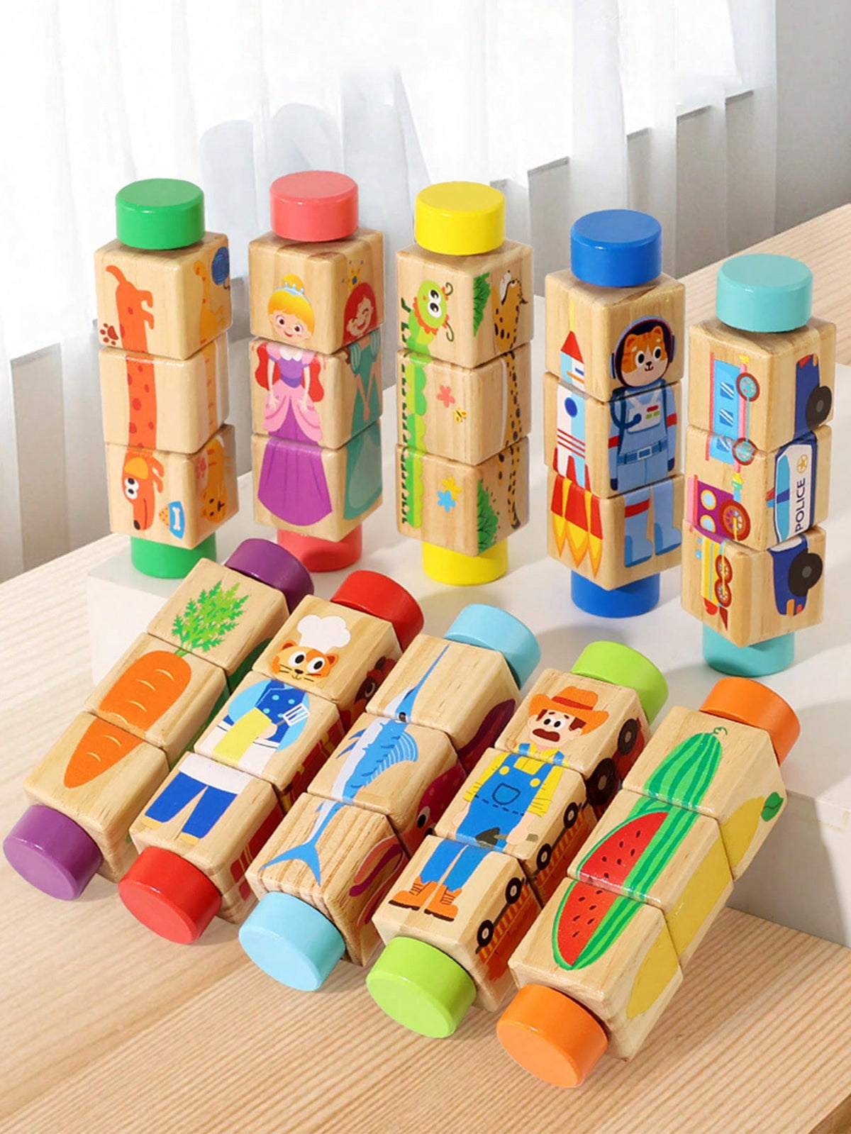 1pc Children Rotating Cognitive Puzzle Blocks Develops Fine Motor Skills In Toddlers; Educational Matching Toy; Wooden 3D Puzzle Blocks For Grip Training For Boys And Girls