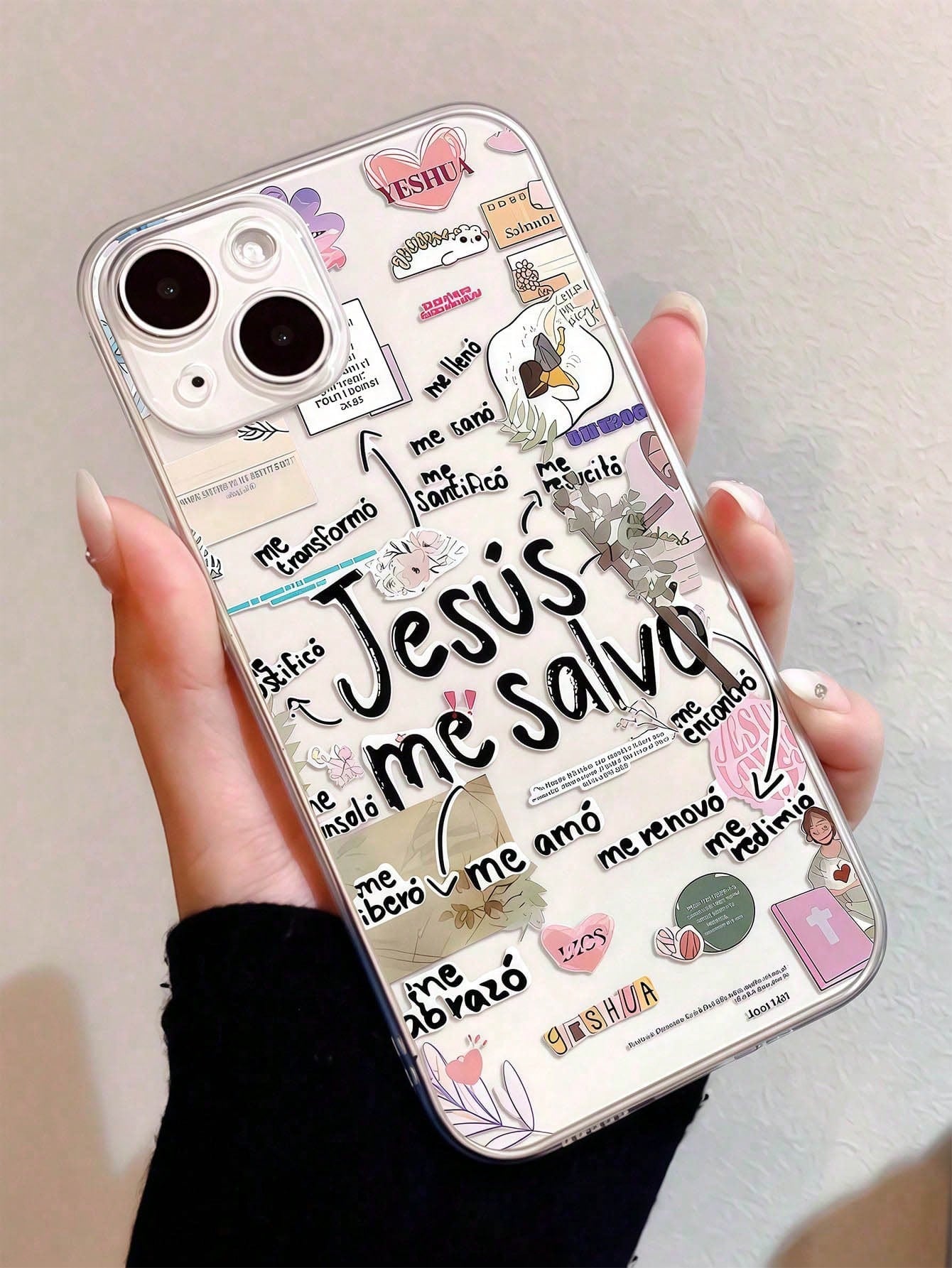 1pc Christian Slogan Religious Element Cross Jesus Painted Pattern Transparent TPU Full Coverage Lens Anti-Fall Anti-Fingerprint Phone Case Compatible With IPhone 16 Pro/16 Plus/15/15 Pro Max/15 Pro/1