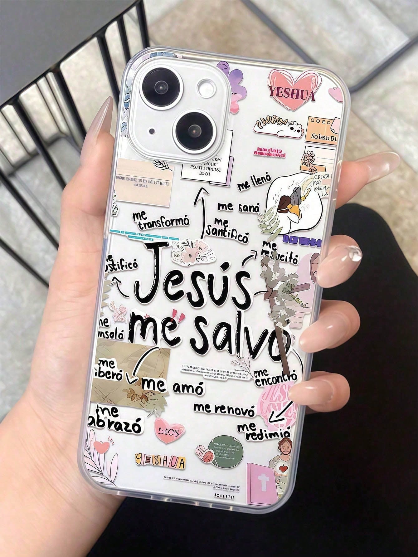1pc Christian Slogan Religious Element Cross Jesus Painted Pattern Transparent TPU Full Coverage Lens Anti-Fall Anti-Fingerprint Phone Case Compatible With IPhone 16 Pro/16 Plus/15/15 Pro Max/15 Pro/1