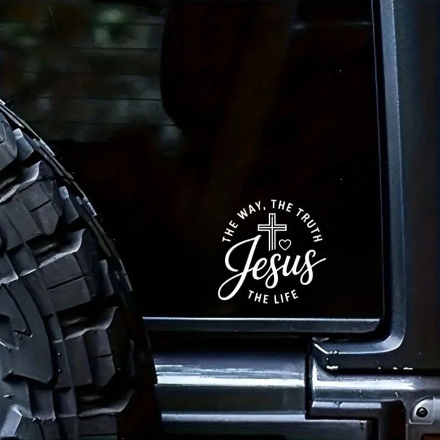 1pc Christian Vehicle Decal- Cross Design With Bible Verse "The Way, The Truth, The Life"- 5 Inch Disposable Vinyl Sticker, Self-Adhesive