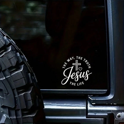 1pc Christian Vehicle Decal- Cross Design With Bible Verse "The Way, The Truth, The Life"- 5 Inch Disposable Vinyl Sticker, Self-Adhesive