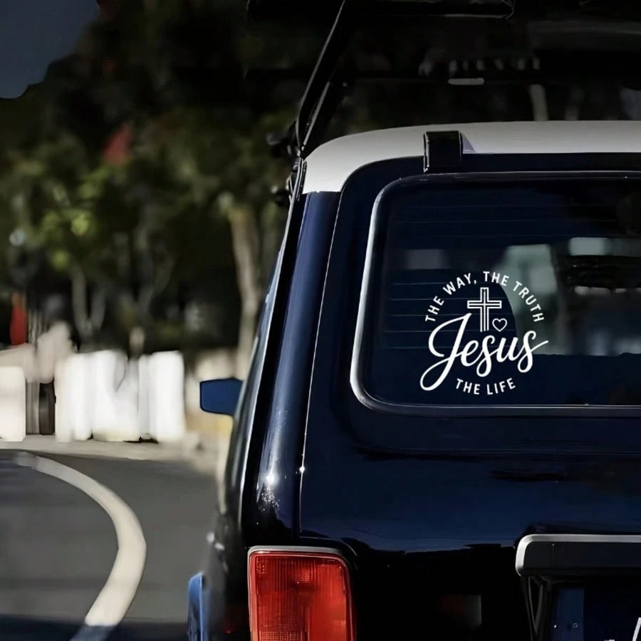 1pc Christian Vehicle Decal- Cross Design With Bible Verse "The Way, The Truth, The Life"- 5 Inch Disposable Vinyl Sticker, Self-Adhesive