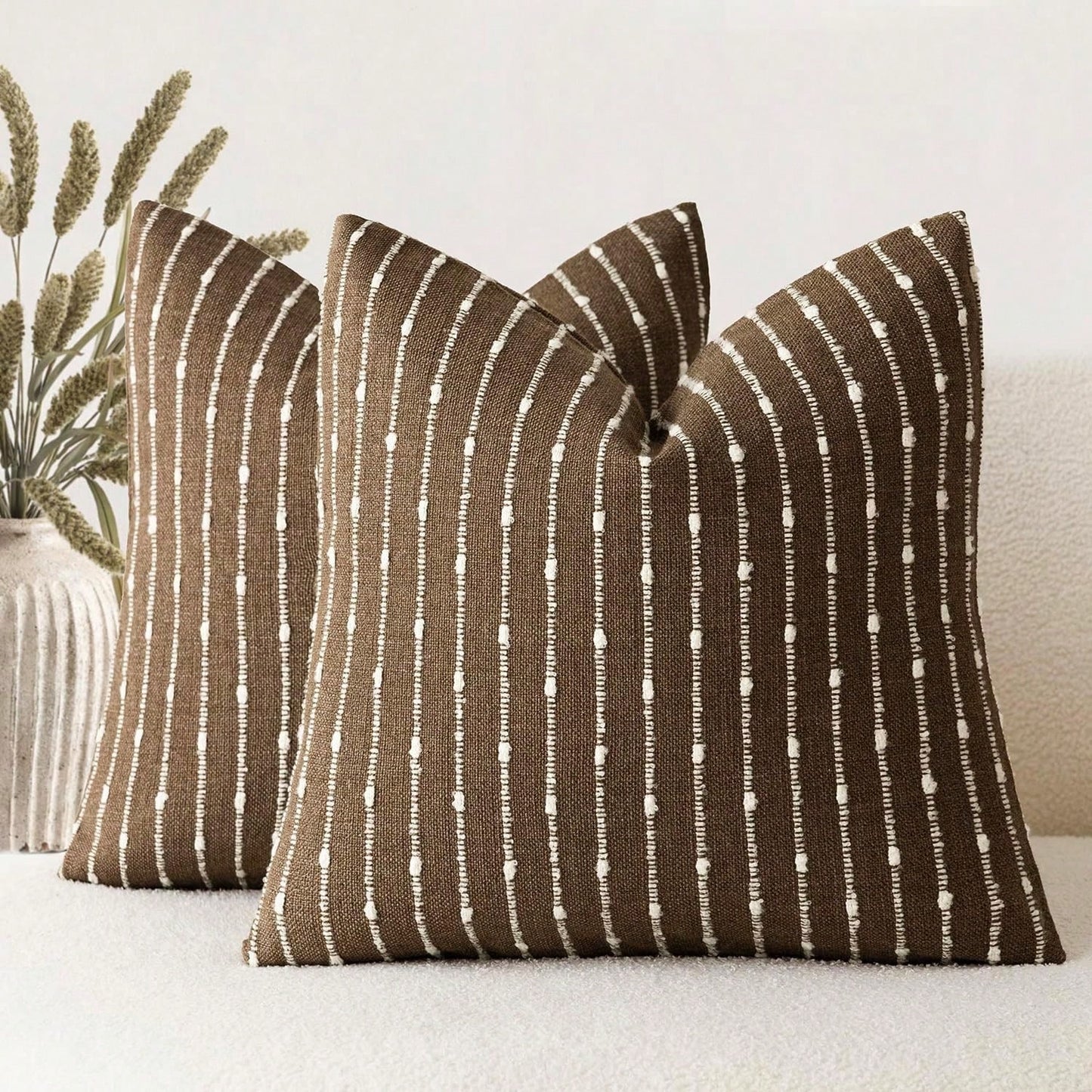1pc Coffee Brown (Without Filling) Decorative Jacquard Plush Pillow Cover, Comfortable Modern Striped Texture Cushion Cover, Suitable For Sofa, Bedroom, Living Room, Exhibition Hall, Home Decor, All S