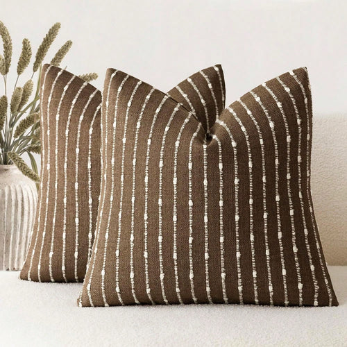 1pc Coffee Brown (Without Filling) Decorative Jacquard Plush Pillow Cover, Comfortable Modern Striped Texture Cushion Cover, Suitable For Sofa, Bedroom, Living Room, Exhibition Hall, Home Decor, All S
